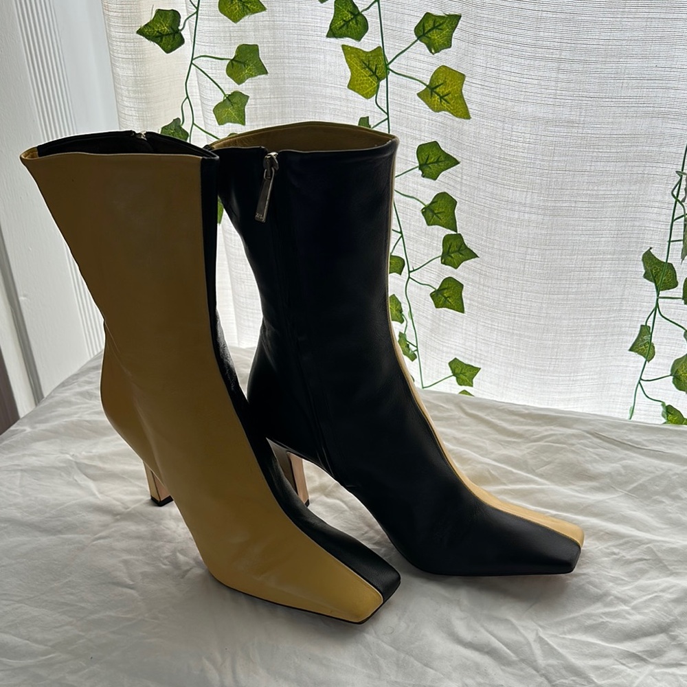 Two-Tone Black and Yellow leather Women's Boots